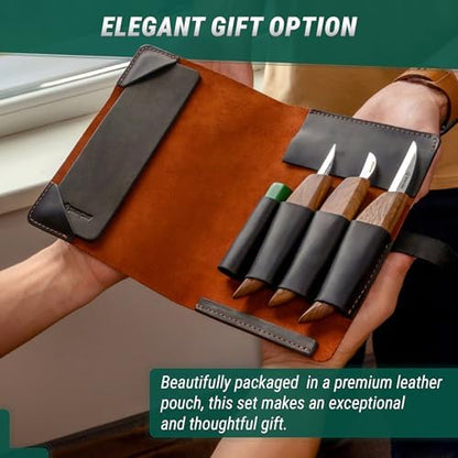 BeaverCraft Wood Carving Knife Set Deluxe S15X - Wood Carving Kit with Detail Chip Knife, Sloyd Roughing Whittling Knives & Leather Strop - Whittling Tools Set with Leather Case for Carvers - Image 6
