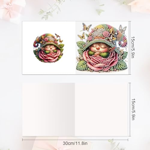 12 Pack Diamond Painting Greeting Cards Kit with Envelopes, 5D DIY Floral Hat Gnome Diamond Art Cards, Birthday Thank You All Occasion Cards for Women Adults Beginners - Image 6