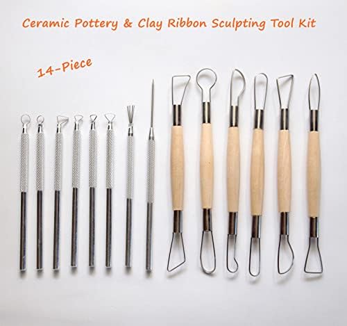 Artzuvs 14Pcs Ceramic Pottery Clay Ribbon Sculpting Tools Kit Wire Texture and Needle Detail Tool with Plastic Box for Carving, Modeling,Sculpture,Trimming - Image 2