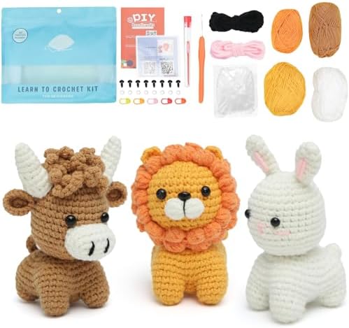 GONELYON Crochet Kit for Beginners, 3Pcs Amigurumi Crochet Animal Kits by GONELYON