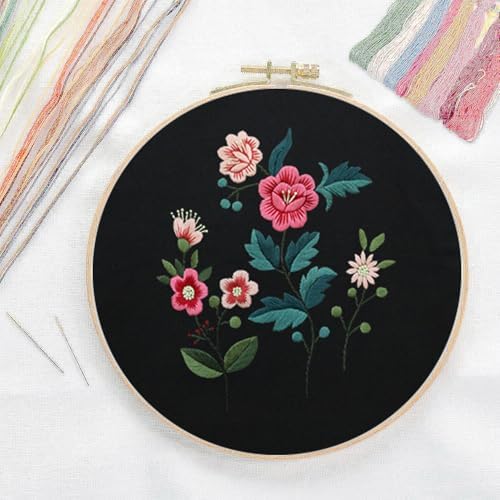CREAWONDER Canvas Tote Bag Embroidery Kit with Pattern for Beginners, Arts and DIY Embroidery Crafts Kits for Adults, Include Instructions, Thimble, Embroidery Hoops, Color Threads and Tool - Image 3