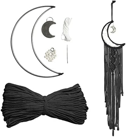 JeogYong DIY Moon Dream Catcher Macrame Kit for Kids & Adults, Includes Metal Hoop Rings, Macrame Cord, Beads & String, Boho Wall Decor, Unisex, All Seasons, 8 cm x 8 cm x 2 cm, Non-Foldable by JeogYong