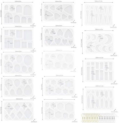 KABAKE Earring Molds Silicone Kit, 174Pcs Resin Jewelry Making Kit Set, Jewelry Casting Mold for Epoxy Resin, Stud Dangle Drop Earrings Molds with Hole - Image 2