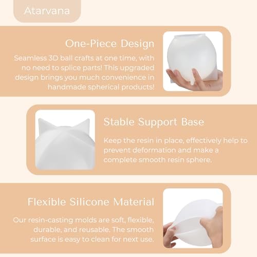 Atarvana 2 Pcs Large Sphere Resin Molds, 4.7'' & 4'' Ball Shape Silicone Molds w/ 5 Droppers & 10 Disposable Mixing Cups, Seamless Globe Epoxy Casting Mould for DIY Crafts Flower Keepsakes Home Decor - Image 4