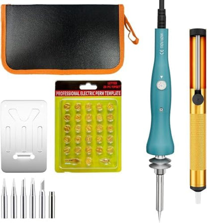 Wood Burning Tool,60W Soldering Iron with 33pcs Interchangeable Tips, 36-in-1 Adjustable Temperature, Stand,Pump,Soldering Wood Burning Kit by Unknown
