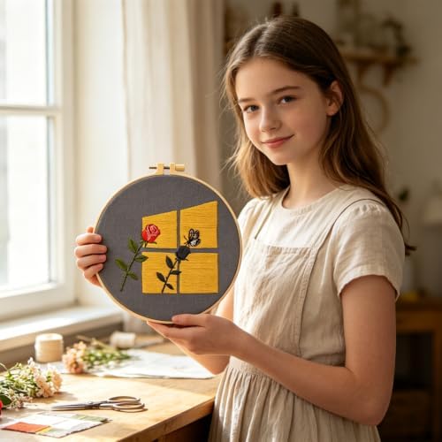Rose Embroidery Kits for Beginners Adults, Hand Embroidery Starters Kits, Floral Stamped Cross Stitch Kits Needlepoint Kits for Adults Anniversary Valentine's Day Gift, Embroidery Hoop, Video Tutorial - Image 6
