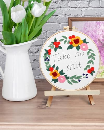 ERKOON Embroidery Kit for Beginners, Flower Cross Stitch Set for Include Embroidery Cloth Hoops Threads for Craft Lover Hand Stitch with Embroidery Skill Techniques (Happiness Wreath) - Image 6