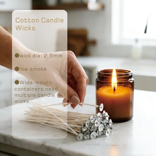 Candle Wicks for Candle Making 4in & 6in Pre-Waxed Cotton Wicks for Candles, Complete Candle Making Supplies with Color Dyes, Dried Flowers, Wick Holders, Wick Stickers for Adults & Beginners - Image 4