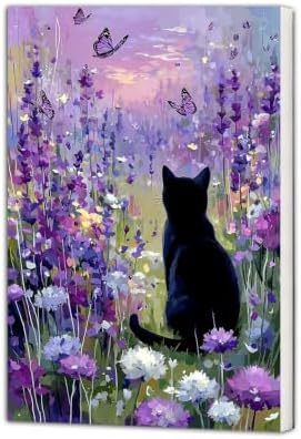 NXIKYO Framed Lavender Cat Paint by Numbers Kit for Adults Beginner, Butterfly Garden Easy Paint by Numbers Canvas with Frame, DIY Painting Kit for Relaxing Home Wall Decor Gift 8x12 Inch by NXIKYO