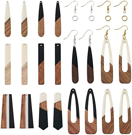 FASHEWELRY 16Pcs Teardrop Resin Wood Earrings Charms Long Drop Shape Wooden Earring Blanks Wooden Earrings Findings for Jewelry Making with 100Pcs Earring Hooks Jump Rings by FASHEWELRY
