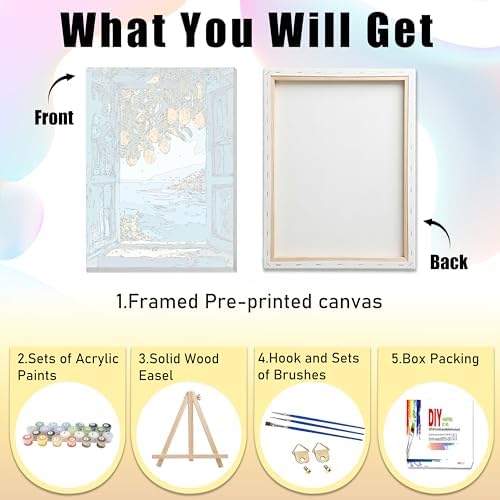 Ausanrl Lemon Framed Paint by Numbers Kit for Adults Wooden Easel 12x16inch - Image 6