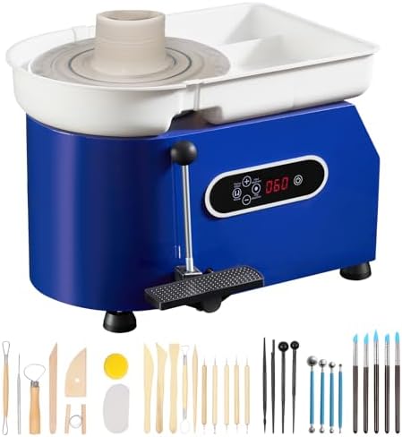 VEVOR 11in Pottery Wheel for Adults Beginners, 450W Ceramic Wheel Forming Machine With LCD Touch Screen, Adjustable 60-300RPM Speed Handle and Foot Pedal Control, 32PCS Accessory Tools Kit, Craft Gift by VEVOR