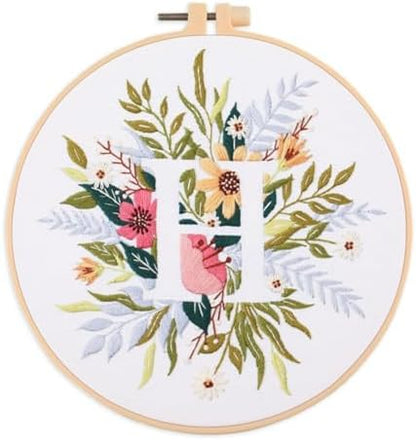 IUHUI Embroidery Kit for Beginners Adults - 26 Floral Letters Easy Patterns, DIY Hand Stitching Embroidery Set with Hoop (Flower and Grass Letter H) by Unknown