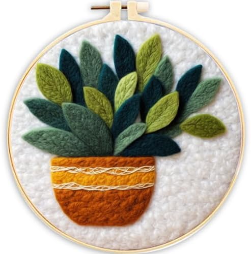 CaptainCrafts Needle Felting Kit, Wool Felt Supplies, Embroidery Hoops, Wool Painting Tools Needle Felting Starter Kit for DIY Decoration (Green Plants) by CaptainCrafts