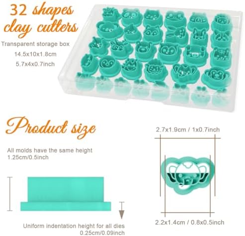 ORIGACH 32 Pcs Mixed Animal Head Polymer Clay Cutters Set - Image 2