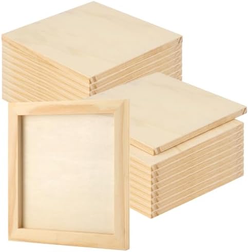 JOIKIT 20 Pack Wood Canvas Panels 6 x 6 x 5/8 Inch, Wooden Canvas Board 15x15x1cm Unfinished Wood Cradled Painting Panel Boards, Artist Wooden Canvases for Burning, Pouring, String Art, Crafts by JOIKIT