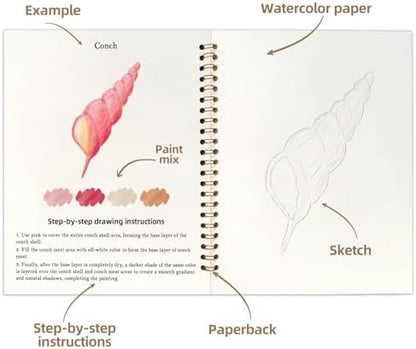 Watercolor Workbook, Water Coloring Book, 12 Different Patterns of Original DIY Designs, 18 Colors Watercolor Paint Set, Beginner-Friendly Watercolor Workbooks(Marine organisms) - Image 3