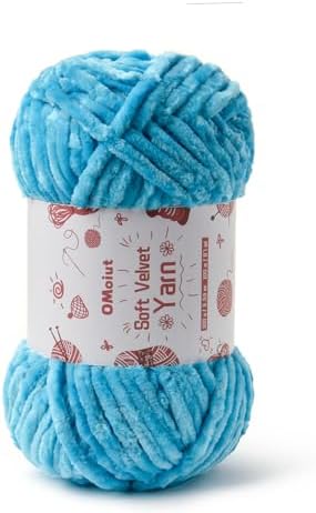 100g Fluffy Velvet Chenille Yarn for Crocheting and Knitting, 80m (87.5yd) Baby Yarn for Crocheting Soft, Crochet Chunky Yarns Amigurumi Yarns (Lake Blue) by OMoiut
