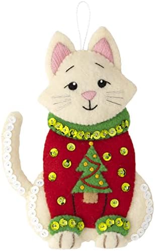 Bucilla Felt Applique 6 Piece Ornament Making Kit, Cats in Ugly Sweaters, Perfect for DIY Arts and Crafts, 89381E by Bucilla