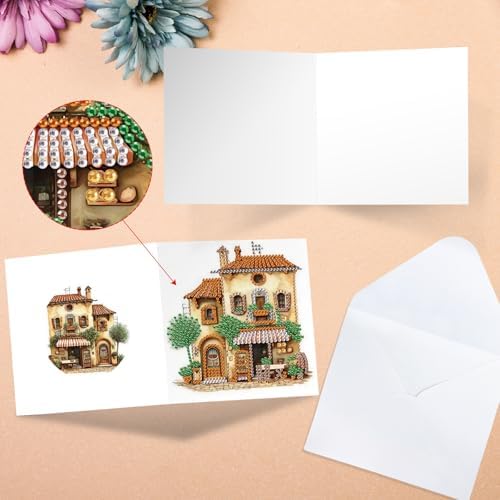 MVVMTOP 6pcs Diamond Art Painting Greeting Card, DIY Pastry House Diamond Art Greeting Card for Blessing and Wishe Special Shaped Diamond Arts Crafts for Birthday Thanksgiving Day - Image 7