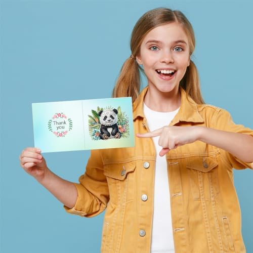 jinglinhh 6pcs Diamond Art Painting Garden Animal Seaturtle Dog Panda Elephant Owl Cat Greeting Cards with Envelopes, DIY Card Making Kits for Adults, Diamond Art Postcards Holiday Cards Craft Gifts - Image 5
