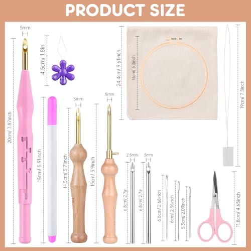 MSDADA 21PC Punch Needle Kit, Adjustable Punch Needle Tool, Wooden Handle Embroidery Pen Kits, Hoops, Cloth, Punch Needle Set Adults Beginner for DIY Craft, Perfect for Decoration and Gifts（Pink） - Image 2