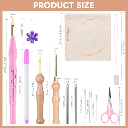 MSDADA 21PC Punch Needle Kit, Adjustable Punch Needle Tool, Wooden Handle Embroidery Pen Kits, Hoops, Cloth, Punch Needle Set Adults Beginner for DIY Craft, Perfect for Decoration and Gifts（Pink） - Image 2