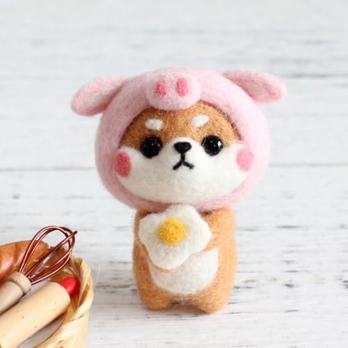 MOPFOL Needle Felting Kit 4 Styles - DIY Wool Craft with Foam Pad, Felting Needles & Accessories for Animal Doll Making(Pig Shiba Inu) - Image 2