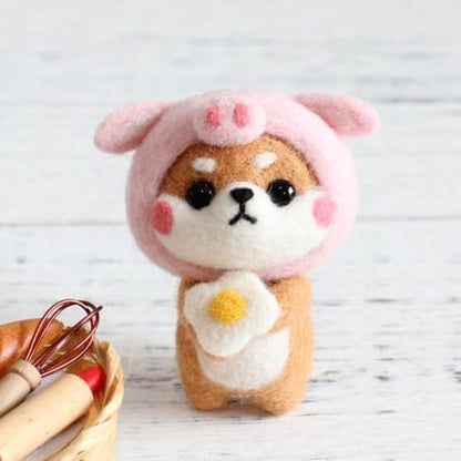 MOPFOL Needle Felting Kit 4 Styles - DIY Wool Craft with Foam Pad, Felting Needles & Accessories for Animal Doll Making(Pig Shiba Inu) - Image 2