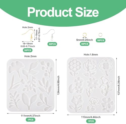 Boutigem 2Pcs Flower Earring Resin Mold Spring Floral Silicone Casting Mold Earring Hooks Jump Rings for Women Jewelry Making Handicrafts Decoration Supplies - Image 2