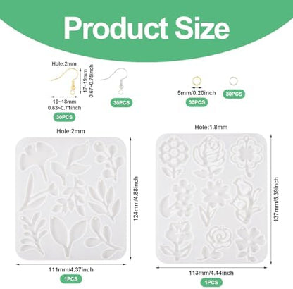 Boutigem 2Pcs Flower Earring Resin Mold Spring Floral Silicone Casting Mold Earring Hooks Jump Rings for Women Jewelry Making Handicrafts Decoration Supplies - Image 2
