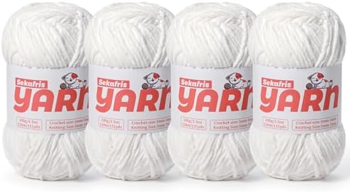 4 Pack Plush Chunky Chenille Yarn for Crocheting, Soft Fluffy Velvet Yarn for Crocheting Amigurumi, Fuzzy Baby Blanket Knitting 400g/524yds Bulky(4 Snow White) by Sekafris