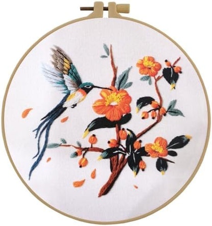 Esffaci Embroidery Starter Kit for Adult Beginner with Hummingbird‌ Flowers Pattern Hand Embroidery Set with Embroidery Cloth Hoop Needle Threader Embroidery Floss and Instruction by Esffaci
