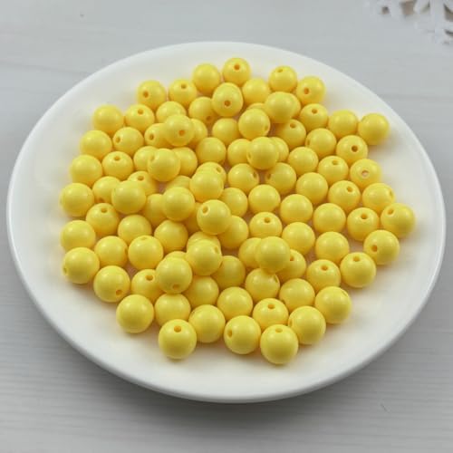 100pcs Acrylic Round Beads for Crafts 12mm Resin Candy Color Spacer Beads with Hole for Jewelry Making Sewing Crafts Decoration Necklaces Bracelets Earrings Supplies(Yellow) - Image 2