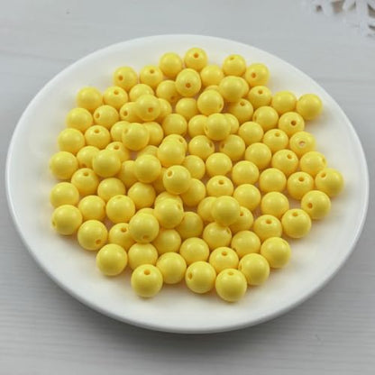 100pcs Acrylic Round Beads for Crafts 12mm Resin Candy Color Spacer Beads with Hole for Jewelry Making Sewing Crafts Decoration Necklaces Bracelets Earrings Supplies(Yellow) - Image 2