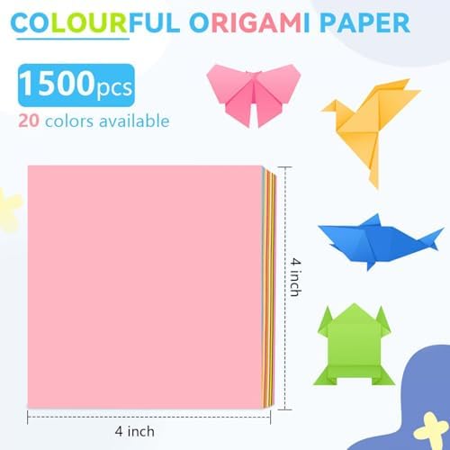 SenseYo 1500 Sheets Origami Paper Kit for Easy Fold Paper Beginner, 20 Colors 4 Inch x 4 Inch - Image 2