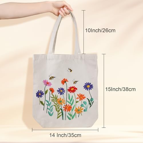 Louise Maelys Bee and Flowers Embroidery Kit for Beginners Canvas Tote Bag - Image 3