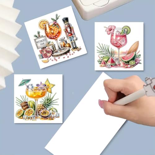 jinglinhh 6pcs Summer Drinks Diamond Art Painting Greeting Cards with Envelopes, DIY Card Making Kits for Adults, Diamond Art Postcards Christmas Cards Craft Gifts - Image 7