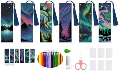 6PCS Cross Stitch Bookmark Kit for Adult Beginners Landscape Cross Stitch Kits with Backing Felt Floss Instruction DIY Stamped Embroidery Bookmark Kit for Starter Adults Book Lovers (2.3x7.8 inch) by Unknown