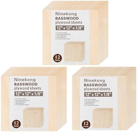 36 Pack Basswood Sheets 1/8 inch,12"x12"x1/8" Plywood Sheets,3mm Basswood for Laser Cutting,Laser Engraving Blanks,Thin Natural Unfinished Wood for Crafts,Wood Burning,Scroll Saw Cutting by Unknown