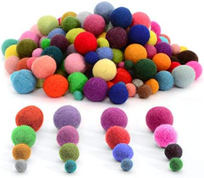 Glaciart One Felt Pom Poms, Wool Balls (240 Pcs) 4 Sizes: 1 cm, 1.5 cm, 2 cm & 2.5 cm, Handmade Felted 60 Color (Red, Pink, Blue, Yellow, Black, Pastel & More), Bulk Small Puff for Felting & Garland by GlaciartOne