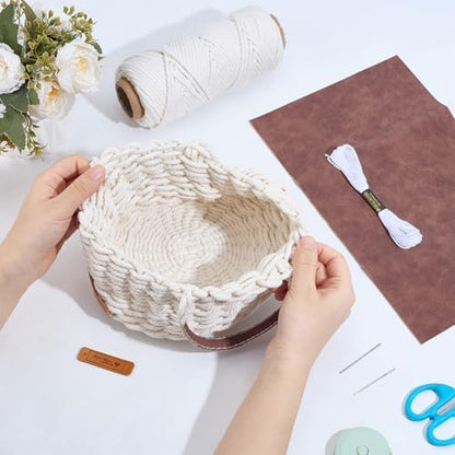 FREEBLOSS Macrame Basket Kit DIY Macrame Kit for Beginners with Instruction White Cotton Cord Basket Weaving Craft Supplies for Holiday Activities Desktop Storage - Image 4