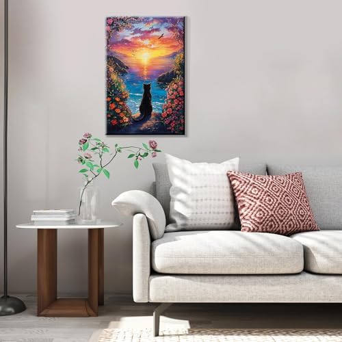 JOOZ Paint by Numbers Kit for Adults with Frame, Black Cat Paint by Number with Easel, DIY Seaside Sunset Flowers Paint by Numbers Landscape for Home Wall Decor 8 x 12 Inch - Image 5