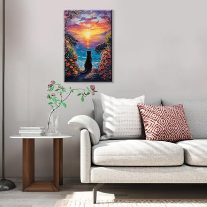 JOOZ Paint by Numbers Kit for Adults with Frame, Black Cat Paint by Number with Easel, DIY Seaside Sunset Flowers Paint by Numbers Landscape for Home Wall Decor 8 x 12 Inch - Image 5