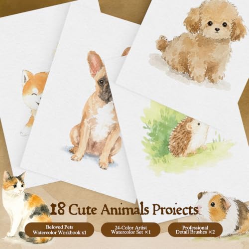 Watercolor Workbook for Beginners,18 Beloved Pets Water Coloring Book,Relaxing & Easy to Paint Water Coloring Book with 24 Colors-Perfect for Gifting to Creativity & Joy for Adults - Image 3