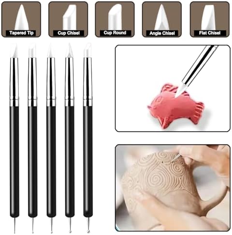 10 Pcs Silicone Clay Sculpting Tools Set, Double-Ended Dotting Tools & Silicone Brushes for Polymer Clay, Air Dry Clay, Pottery & DIY Crafting-Black - Image 3