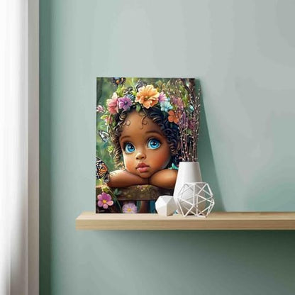 DIY Paint by Numbers for Adults Cute Little Girl Painting Acrylic Paint African American Expression DIY Oil Painting Kits Curly Hair Girl Canvas Wall Art Living Room Decor 16x20 Inch（DlY Frame ） - Image 2