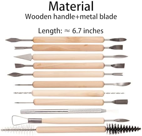 11-Pc Wood-Handled Pottery Carving Set – Stainless-Head Clay Sculpting Knives for DIY Ceramics & Precision Detail Work (11 Clay Sculpture Tools) - Image 6