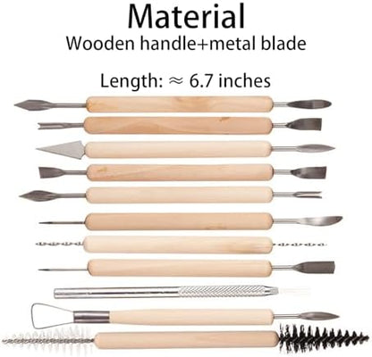 11-Pc Wood-Handled Pottery Carving Set – Stainless-Head Clay Sculpting Knives for DIY Ceramics & Precision Detail Work (11 Clay Sculpture Tools) - Image 6