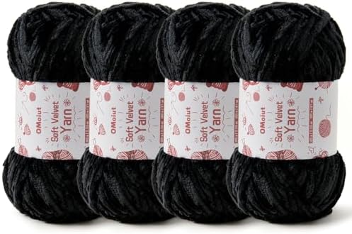4x100g Fluffy Velvet Chenille Yarn for Crocheting and Knitting, 4x80m (87.5yd) Baby Yarn for Crocheting Soft, Crochet Chunky Yarns Amigurumi Yarns (4 Black) by OMoiut
